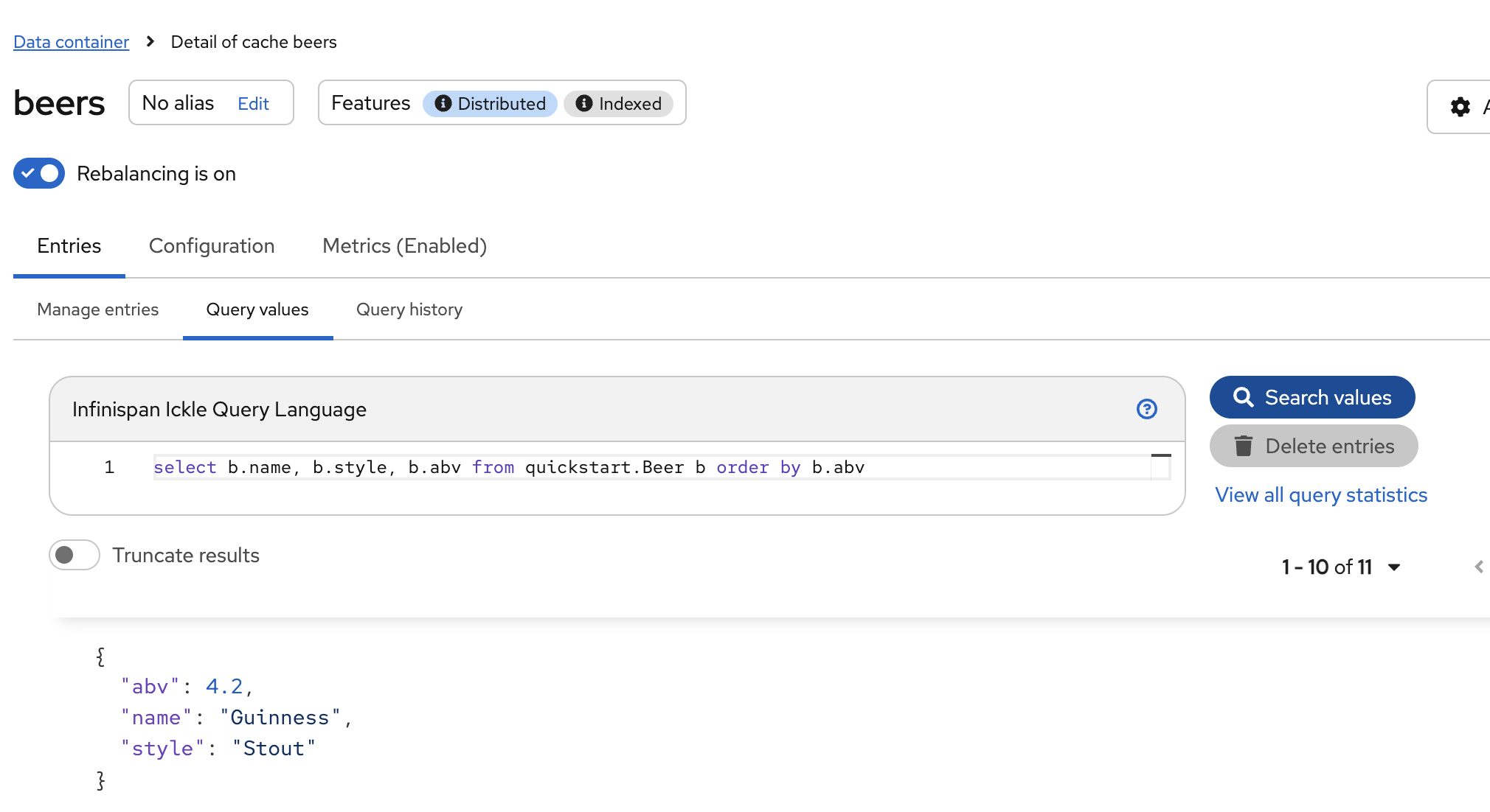 Query values view