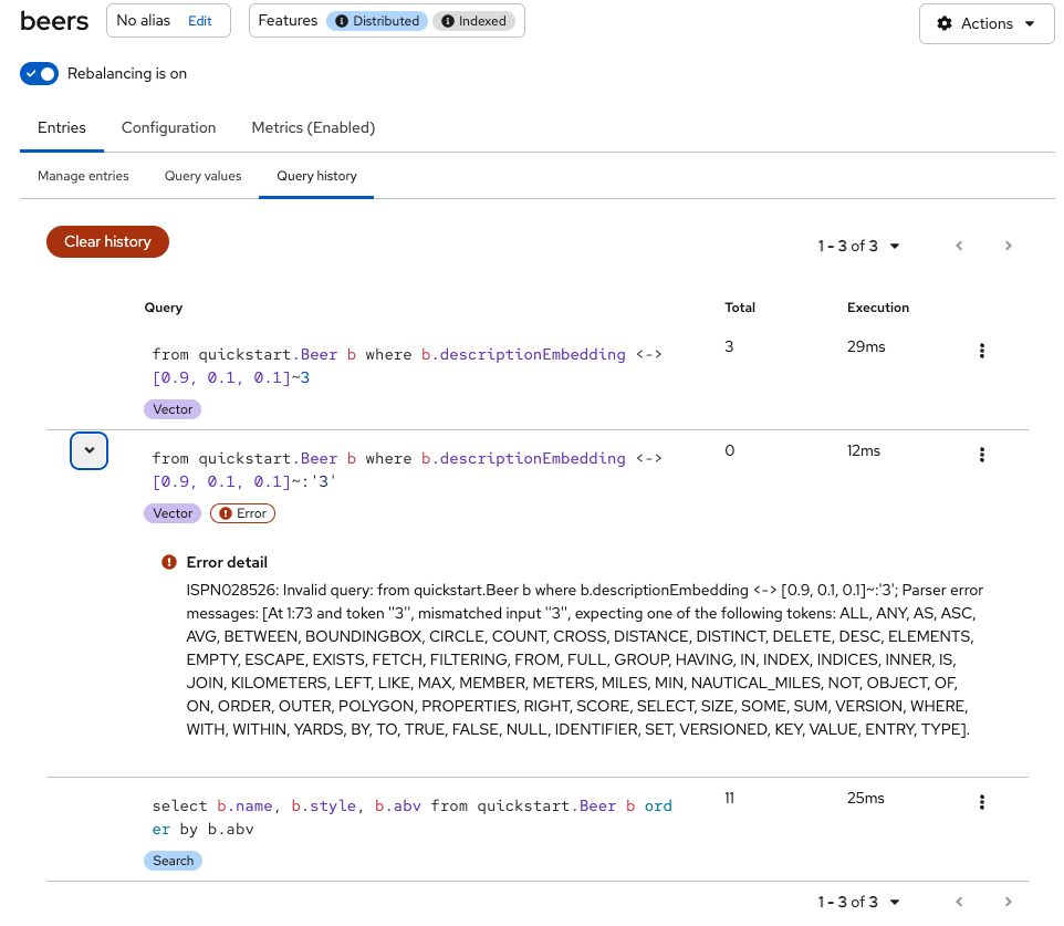 Query history view